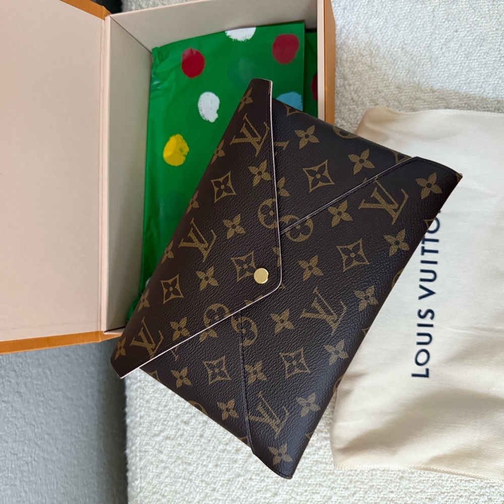 Louis Vuitton Brown Monogram Clutch with Gold Detail